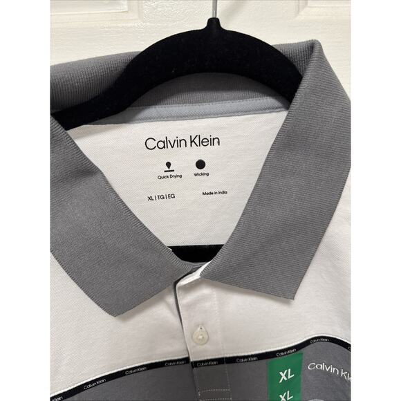 Calvin Klein Polo Shirt Mens XL White Gray Colorblock Performance Wicking Golf - Picture 2 of 4